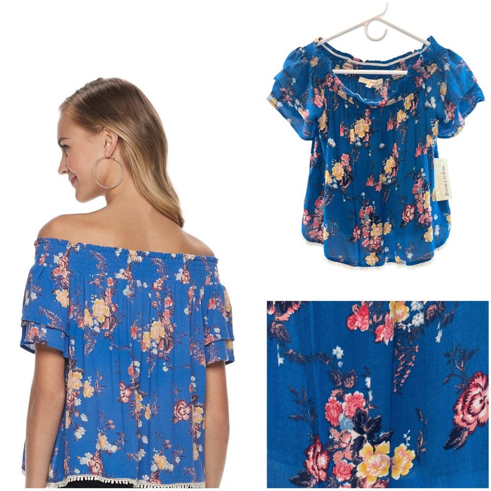 NWT Junior’s Rewind Off the Shoulder Floral Top -Small